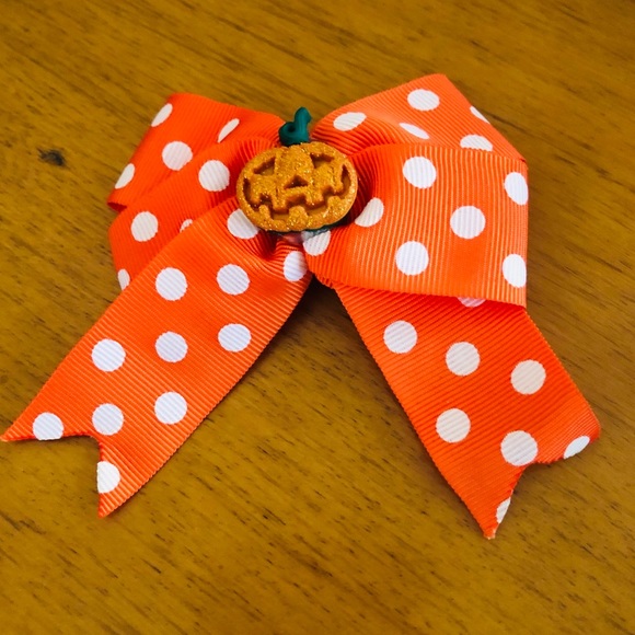 🎃 HALLOWEEN Polka Dot Pumpkin Hair Ribbon Clip 🎃 - Picture 1 of 2